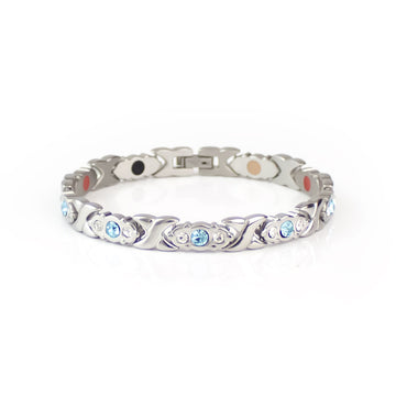 Welsh - Negative Ion Bracelet, Stainless Steel with Aquamarine Swarovski